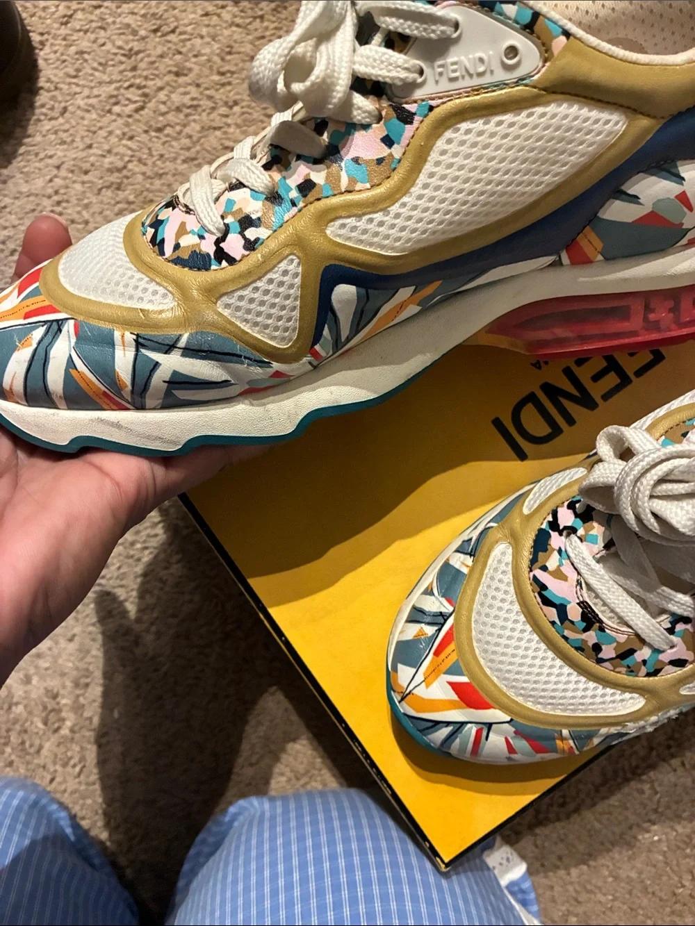 Fendi  Multicolor Graphic Sneakers with Yellow & Teal Accents.